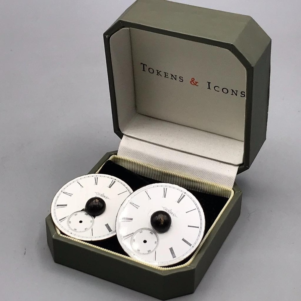 Men's Cufflink Set Aurora Pocket Watch Face w/ Gift Box